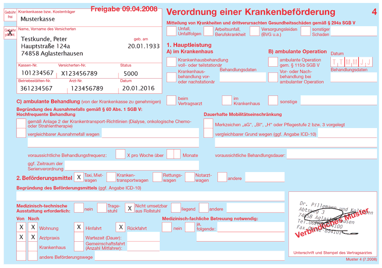 Muster Verordnung Krankentransportschein Seite 1
